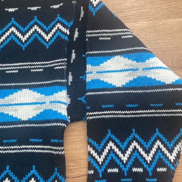 Vintage 80s Aspen Lid Blue Black White Nordic Acrylic Wool Knit Sweater sz Large - Picture 2 of 8